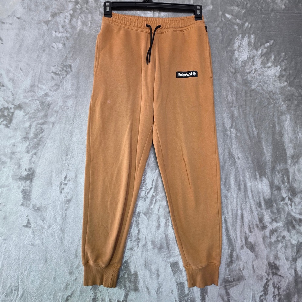 Timberland Mens XS Wheat Tan Fleece Jogger Sweatpants Logo Patch Drawstring